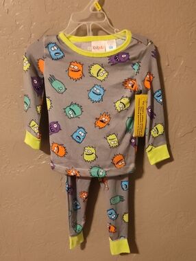 Kidgets Gray Monster Pajama Set with Neon Yellow Trim